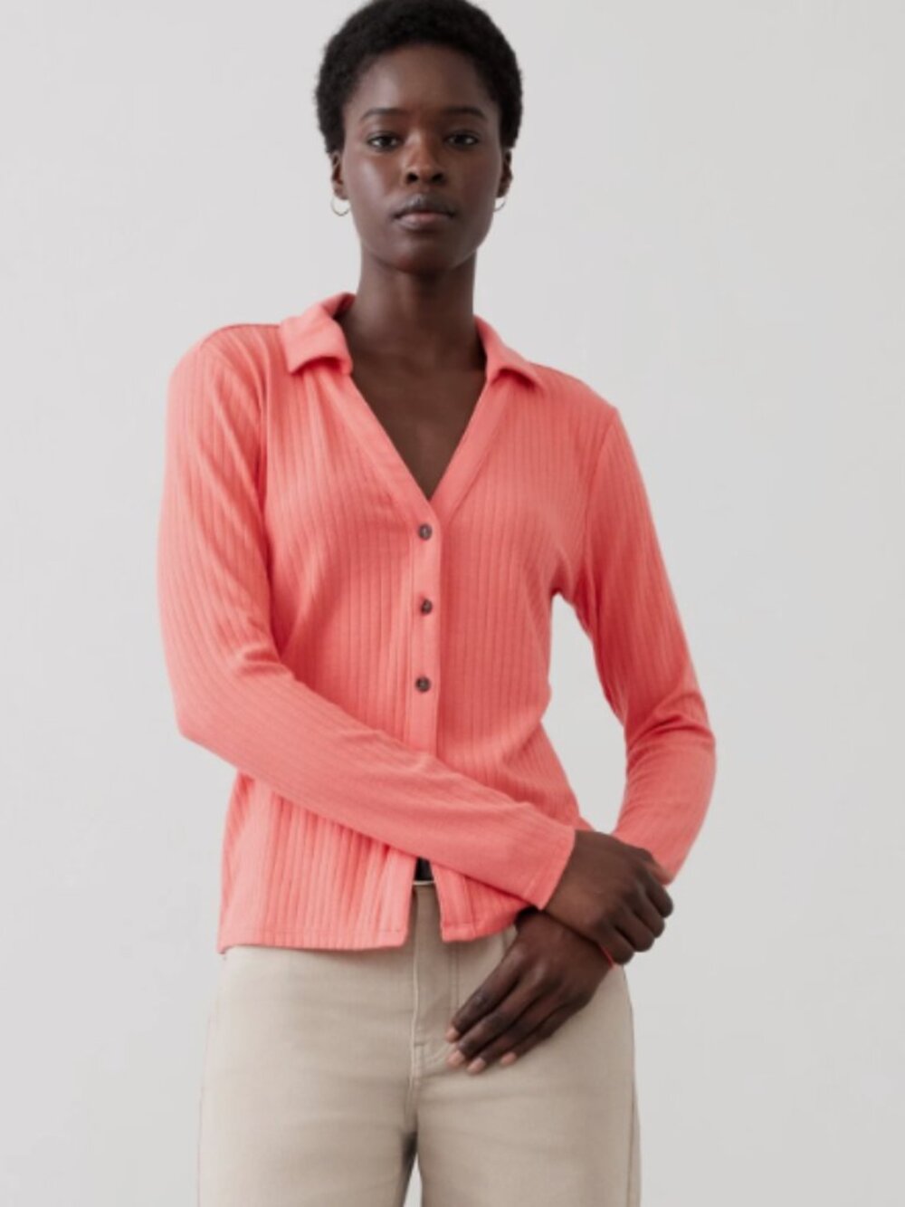 Banana Republic Collared Drop Needle Shirt-Coral Blossom-Small